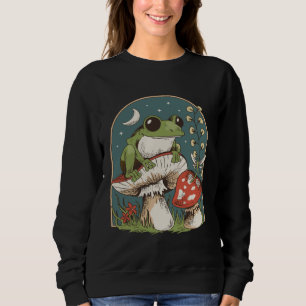 Frog on Red Toadstool Mushroom Cottagecore Sweatshirt