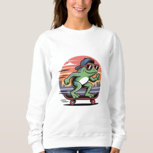 Frog on skateboard sweatshirt