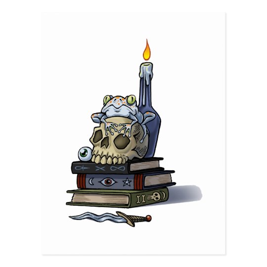 Frog on Skull With Candle Postcard