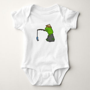 Frog on Stone at Fishing with Fishing rod & Fish Baby Bodysuit