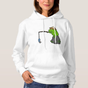 Frog on Stone at Fishing with Fishing rod & Fish Hoodie
