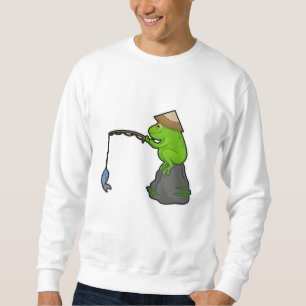 Frog on Stone at Fishing with Fishing rod & Fish Sweatshirt