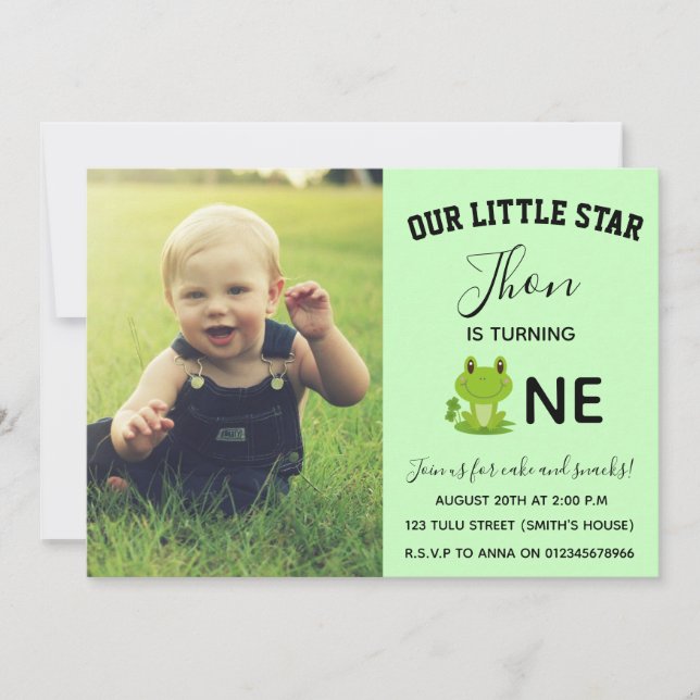 Frog One year birthday Invitation (Front)