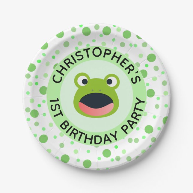 Frog One Year Old Party for Kids  Paper Plate (Front)