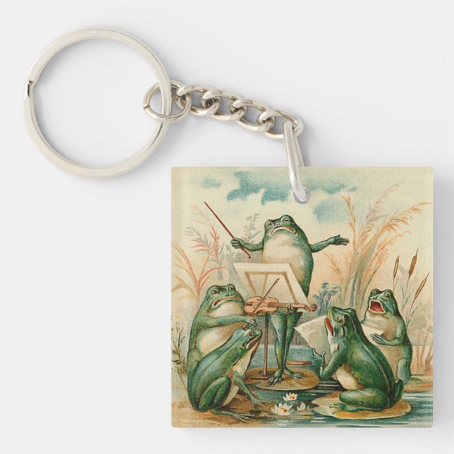 Frog Orchestra Vintage Illustration Key Ring (Front)