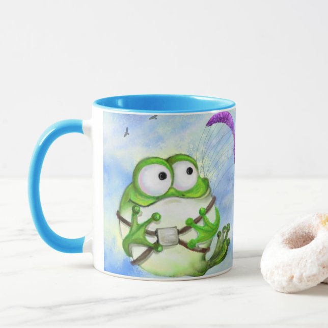 Frog Paraglider Funny Mug (With Donut)