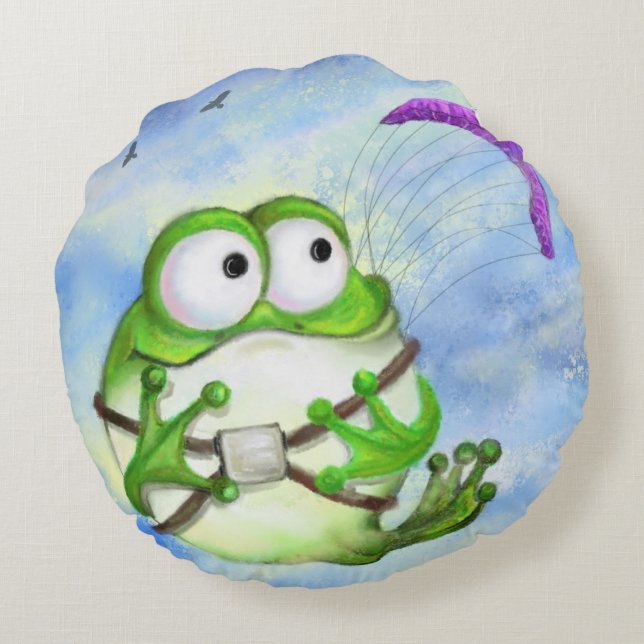 Frog Paraglider Round Pillow - Fun (Back)