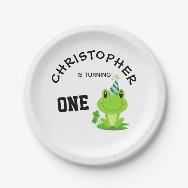 Frog Party First Birthday Swamp Green Froggy Paper Plate (Front)