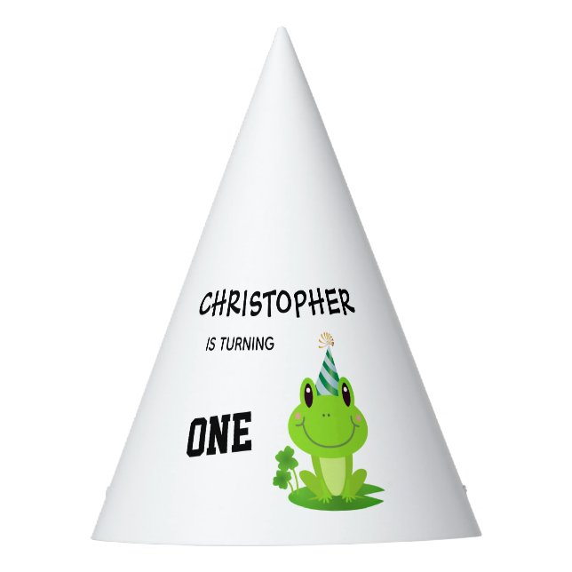 Frog Party First Birthday Swamp Green Froggy Party Hat (Front)