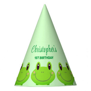 Frog party green theme kids birthday frog pattern party hat