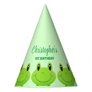 Frog party green theme kids birthday frog pattern party hat