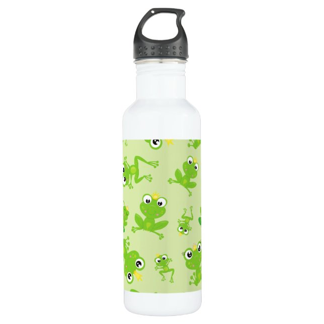 Frog Pattern, Cute Frogs, Green Frogs, Frog Prince 710 Ml Water Bottle (Front)