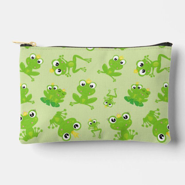 Frog Pattern, Cute Frogs, Green Frogs, Frog Prince Accessory Pouch (Front)