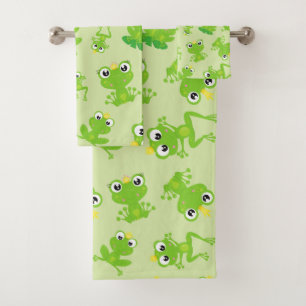 Frog Pattern, Cute Frogs, Green Frogs, Frog Prince Bath Towel Set