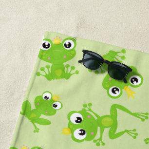 Frog Pattern, Cute Frogs, Green Frogs, Frog Prince Beach Towel