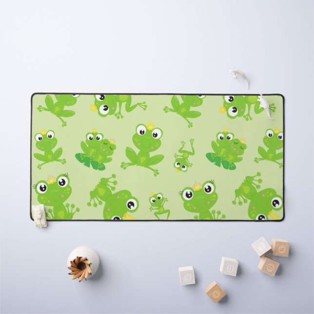 Frog Pattern, Cute Frogs, Green Frogs, Frog Prince Desk Mat (Kids Table)