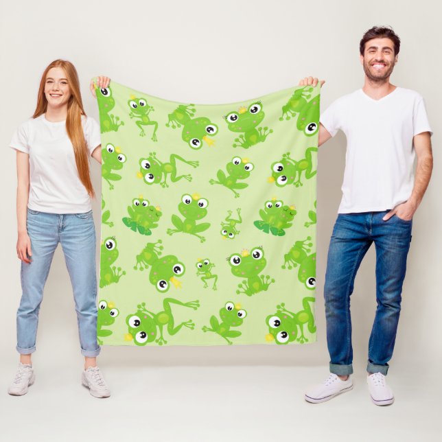 Frog Pattern, Cute Frogs, Green Frogs, Frog Prince Fleece Blanket (In Situ)
