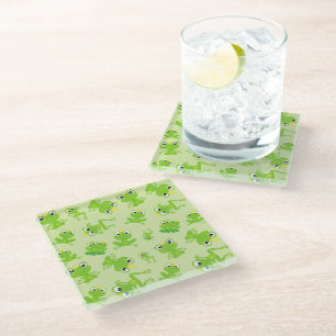 Frog Pattern, Cute Frogs, Green Frogs, Frog Prince Glass Coaster