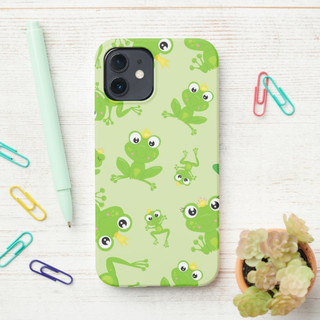 Frog Pattern, Cute Frogs, Green Frogs, Frog Prince iPhone Case (On Desk)