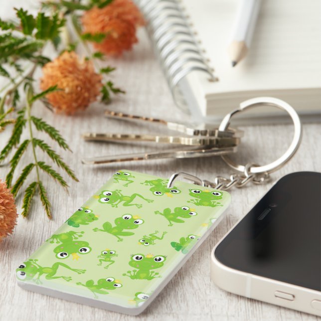 Frog Pattern, Cute Frogs, Green Frogs, Frog Prince Key Ring (Front Right)