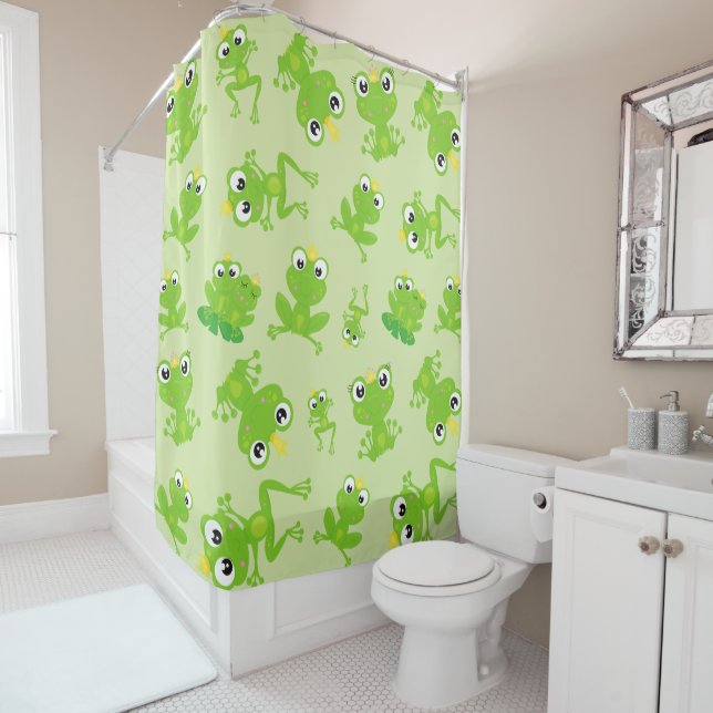 Frog Pattern, Cute Frogs, Green Frogs, Frog Prince Shower Curtain (In Situ)