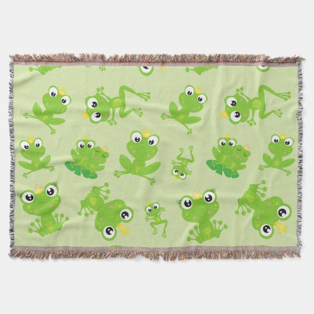 Frog Pattern, Cute Frogs, Green Frogs, Frog Prince Throw Blanket (Front)