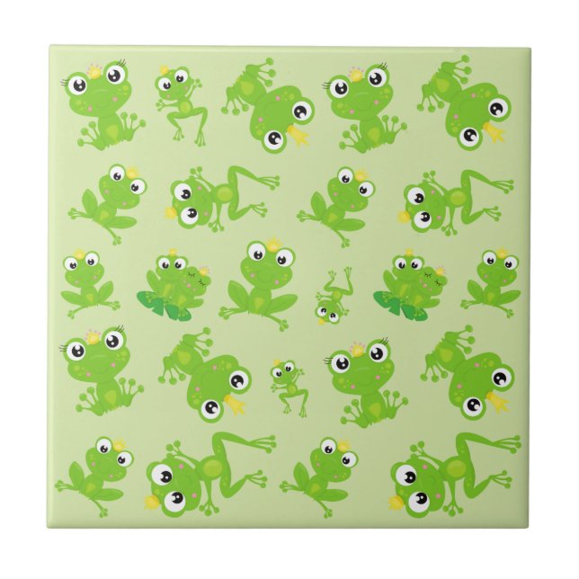 Frog Pattern, Cute Frogs, Green Frogs, Frog Prince Tile (Front)