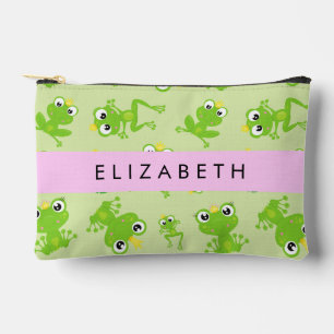 Frog Pattern, Green Frogs, Frog Prince, Your Name Accessory Pouch