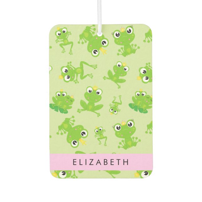 Frog Pattern, Green Frogs, Frog Prince, Your Name Car Air Freshener (Front)