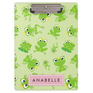 Frog Pattern,  Green Frogs, Frog Prince, Your Name Clipboard