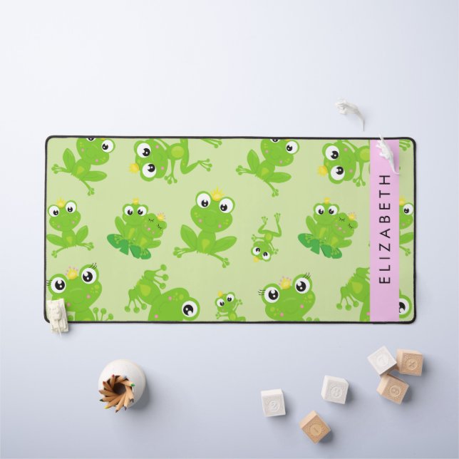 Frog Pattern, Green Frogs, Frog Prince, Your Name Desk Mat (Kids Table)