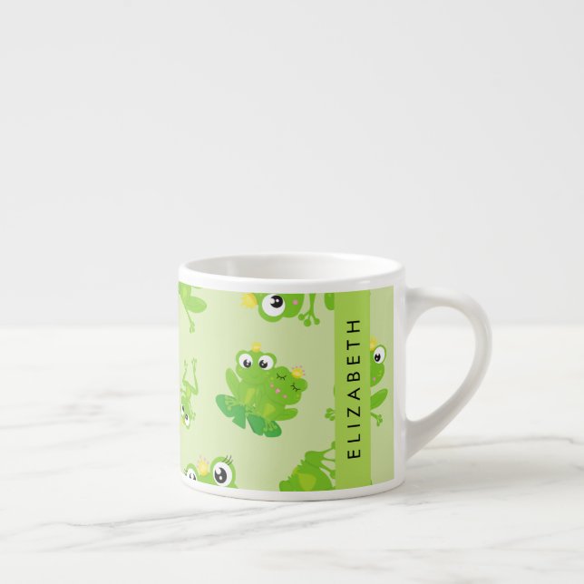 Frog Pattern, Green Frogs, Frog Prince, Your Name Espresso Cup (Right)