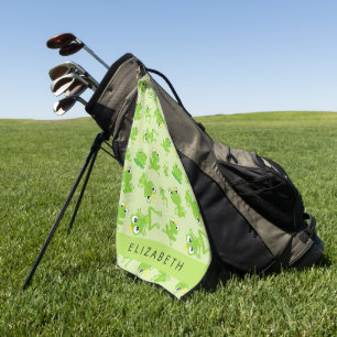 Frog Pattern, Green Frogs, Frog Prince, Your Name Golf Towel