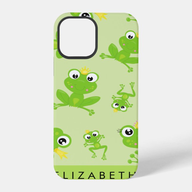 Frog Pattern, Green Frogs, Frog Prince, Your Name iPhone Case (Back)