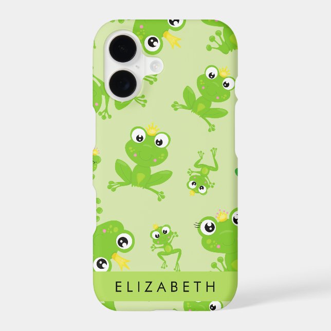 Frog Pattern, Green Frogs, Frog Prince, Your Name iPhone Case (Back)