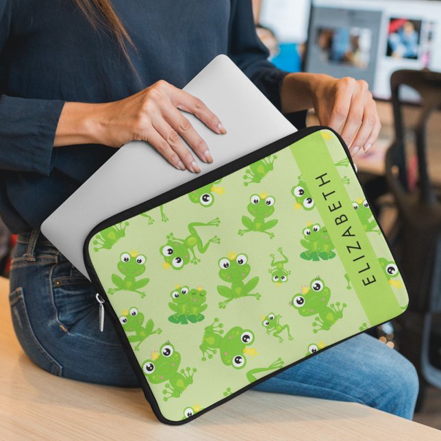 Frog Pattern, Green Frogs, Frog Prince, Your Name Laptop Sleeve (Creator Uploaded)