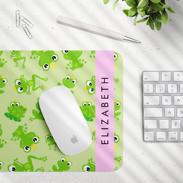 Frog Pattern, Green Frogs, Frog Prince, Your Name Mouse Mat (Creator Uploaded)