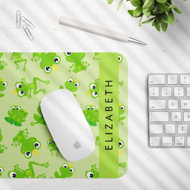 Frog Pattern, Green Frogs, Frog Prince, Your Name Mouse Mat (Creator Uploaded)