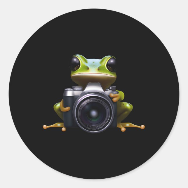 Frog Photographer Frog Holding Camera Classic Round Sticker (Front)
