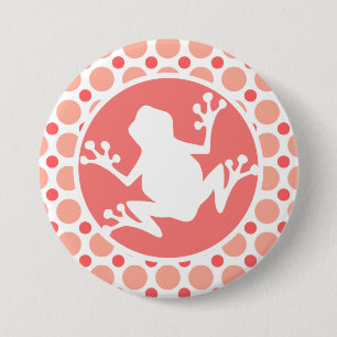 Frog; Pink & Coral Polka Dots 7.5 Cm Round Badge