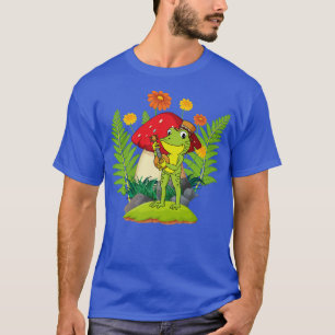 Frog Playing Banjo Guitar on Mushroom Cottagecore T-Shirt