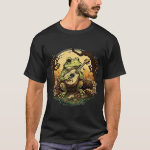 Frog Playing Banjo On Log Cottagecore Goblincore M T-Shirt