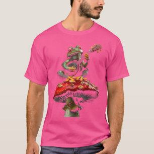 Frog Playing Banjo On Mushroom Cottagecore Funny F T-Shirt