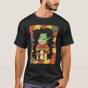 Frog Playing Banjo On Toadstool Cottagecore Autum T-Shirt