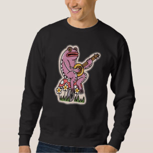 Frog Playing Banjo - Sitting On Mushroom - Cottage Sweatshirt