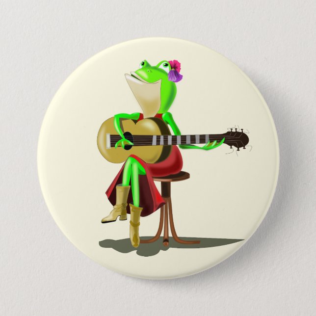 Frog Playing Guitar 7.5 Cm Round Badge (Front)