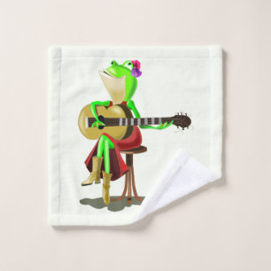 Frog Playing Guitar Bath Towels Fun - Painting