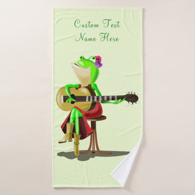 Frog Playing Guitar Bath Towels - Your Colour /Tex (Bath Towel)