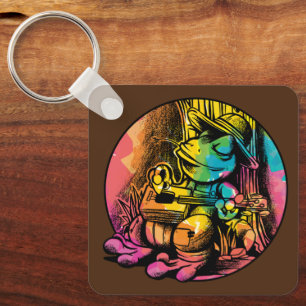 Frog Playing Guitar - Cottagecore Aesthetic Style Key Ring