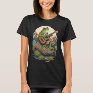 Frog Playing Guitar Frog Banjo On Log Aesthetic F T-Shirt